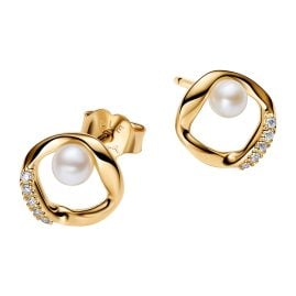 Pandora 264662C01 Ladies´ Earrings Pavé Circle with Pearl Gold Tone