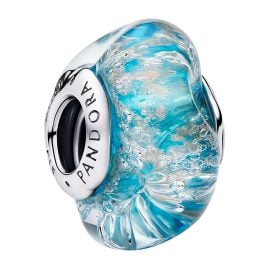 Pandora 794701C01 Silver Charm Turquoise Murano Glass with Glitter