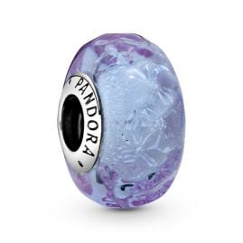 Pandora 798875C00 Silver Bead Charm Wavy Lavender Murano Glass