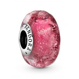 Pandora 798872C00 Silver Bead Charm Wavy Fancy Pink Murano Glass