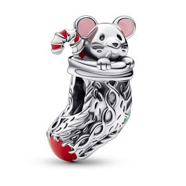 Pandora 792366C01 Silver Charm Festive Mouse & Stocking