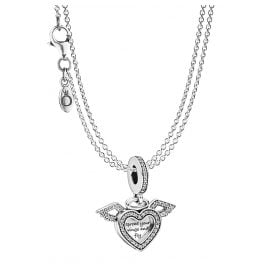 Pandora 75614 Halskette Silber 925 mit Anhänger Herz mit Engelsflügel