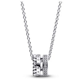 Pandora 392311C01-45 Ladies´ Silver Necklace Logo Pavé & Beads