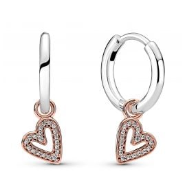 Pandora 280090C01 Ladies' Hoop Earrings Sparkling Freehand Hearts