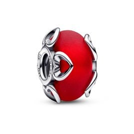 Pandora 792497C01 Silver Charm Frosted Red Murano Glass & Hearts