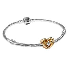 Pandora 15095 Silver Bracelet With Radiant Heart & Floating Stone Gold Tone