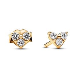 Pandora 263003C01 Women's Stud Earrings Triple Stone Heart Gold Tone