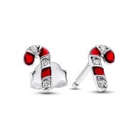Pandora 292996C01 Ladies' Stud Earrings Silver Sparkling Red Candy Cane