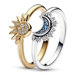 Pandora 15855 Ring Set Celestial Sparkling Sun and Moon