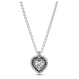 Pandora 393099C01-45 Damen-Halskette Funkelndes Herz Heiligenschein Silber