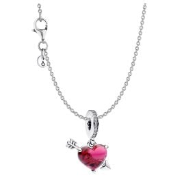 Pandora 68101 Damen-Halskette Silber Rotes Herz mit Pfeil Set