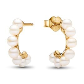 Pandora 263179C01 Women's Hoop Earrings Freshwater Cultured Pearls Gold Tone
