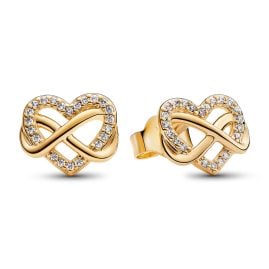 Pandora 262667C01 Women's Stud Earrings Sparkling Infinity Heart Gold Tone