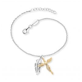 Engelsrufer ERB-FEDER-ANGEL-BIG Silver Bracelet Feather and Angel Two-Coloured