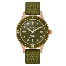 Bulova 98A324 Men's Automatic Watch Mil-Ships Special Edition Khaki