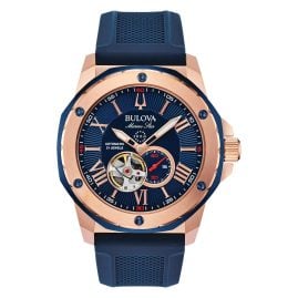 Bulova 98A227 Men's Diver's Watch A Automatic Blue/Rose Gold Tone