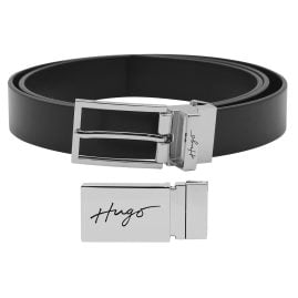 Hugo 50486652-001 Men's Reversible Belt Black Leather Graym