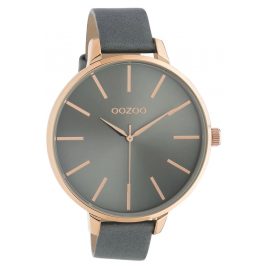 Oozoo C10713 Ladies' Watch Leather Strap Aqua Grey/Rose Gold Tone 48 mm