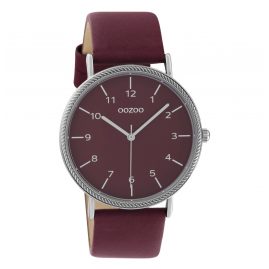 Oozoo C10822 Women's Watch with Leather Strap Ruby / Silver 40 mm