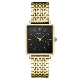 Rosefield QBSG-Q017 Women's Watch Rectangular Gold Tone/Black
