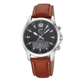 ETT Eco Tech Time EGA-11713-21L Herrenuhr Funk-Solar Professional Worldtimer Braun