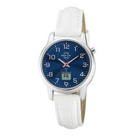 Master Time MTLA-101000-32L Damen-Funkuhr Lady Line Leder Weiß
