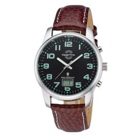 Master Time MTGA-10426-22L Herren-Funkuhr Basic Lederband Braun