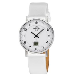 Master Time MTLS-10812-12L Funkuhr für Damen mit Lederband Weiß