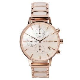 Holzkern Women's Watch Chronograph Shiny Mother-of-Pearl/Ceramic
