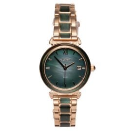 Holzkern Damen-Solaruhr Sunglister Grünes Perlmutt/Roségoldfarben