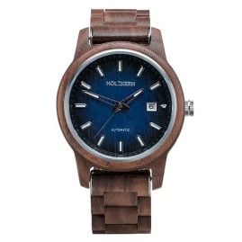 Holzkern Herren-Uhr Automatik Nightbird Walnuss/Blau