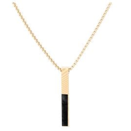 Holzkern Herren-Kette Edelstahl Campania Schwarzer Marmor/Damast Goldfarben