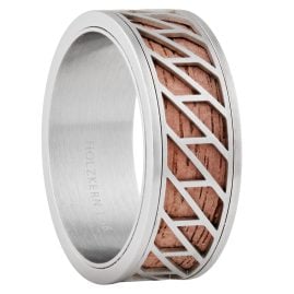 Holzkern Herrenring Edelstahl Bariton Walnuss/Silberfarben