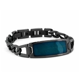 Holzkern Herrenarmband Edelstahl Modulus Blatt Blau/Schwarz