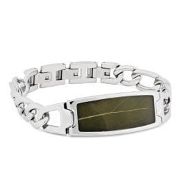 Holzkern Herren-Armband Edelstahl Modulus Blatt Grün/Silberfarben