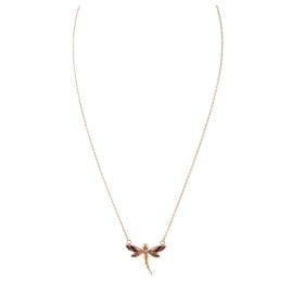 Holzkern Damen-Halskette Kindred Amethyst/Roségoldfarben Libelle