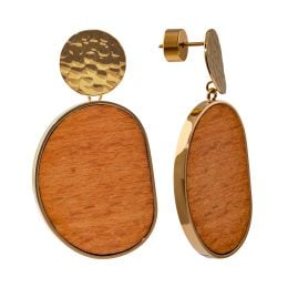 Holzkern Damen-Ohrhänger Sequoia Ohrringe Walnuss/Goldfarben I