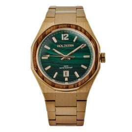 Holzkern Men's Quartz Watch Libertalia Malachite/Gold-Coloured