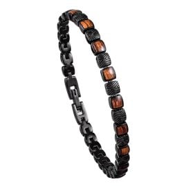 Holzkern Men's Bracelet Stainless Steel Peppered Zebrano/Black