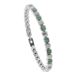 Holzkern Men's Stainless Steel Bracelet Peppered Aventurine/Silver-Tone
