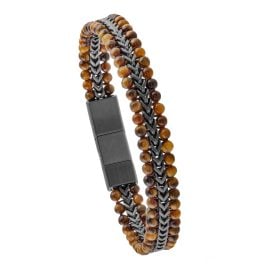 Holzkern Men's Stainless Steel Bracelet Offroad Tiger's Eye/Grey