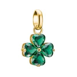 Thomas Sabo CC1326-M01-6 Charm-Anhänger Kleeblatt Goldfarben Grüne Steine