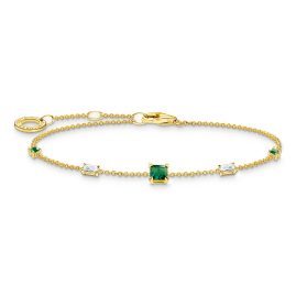 Thomas Sabo A2059-971-7-L19v Damenarmband Goldfarben mit Grünen und Weißen Steinen