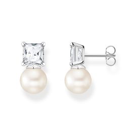Thomas Sabo H2248-167-14 Pearl Stud Earrings for Women with White Stone Silver