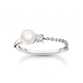 Thomas Sabo TR2369-167-14 Women's Silver Ring with Chain and Pearl