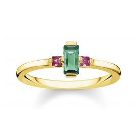 Thomas Sabo TR2258-973-7 Damenring Grüner Stein im Baguette-Schliff