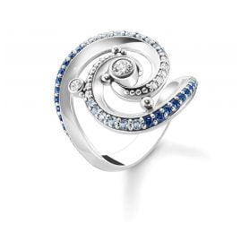 Thomas Sabo TR2381-644-1 Silver Ring for Women Wave with Blue Stones