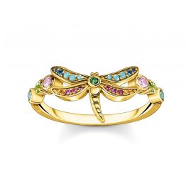 Thomas Sabo TR2383-315-7 Women's Ring Dragonfly with Colourful Stones Gold Tone