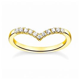 Thomas Sabo TR2394-414-14 Women's Ring V-Shape with White Stones Gold Tone