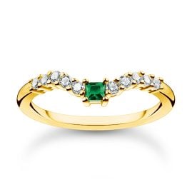 Thomas Sabo TR2398-971-7 Women's Ring Green Stone Gold Plated